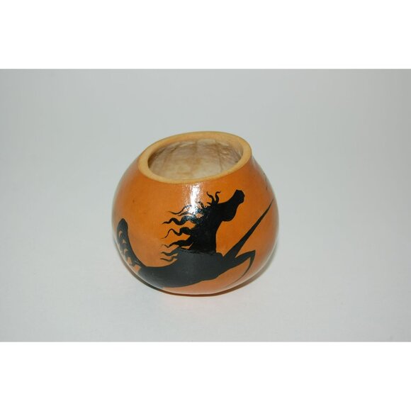 Handpainted Gourd Art Running Sleek Black Stallion Horse Signed BC 92 - Picture 7 of 9